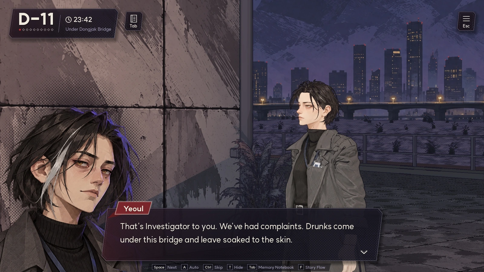 An in-development screenshot showing character dialogue